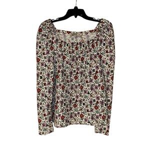 LOFT Womens Floral Long Sleeve Textured Knit Top Medium Boho Cottage Fairy